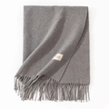 Solid grey cashmere-style scarf with classic fringe edges and woven brand label - 70*200cm / Heather Grey