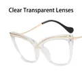 Cat-Eye-Brille mit transparentem Rahmen und goldenen Metalldetails für Damen - Transparent Weiß Weiße Linse