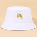 Cappello a secchiello bianco con ricamo colorato di rana e fungo su tela resistente - Taglia unica / Bianco