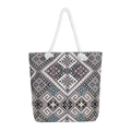 Ethnic embroidery tote bag with geometric diamond patterns and white rope handles - Black Geometric Totem