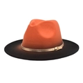 Detail of gradient felt fedora hat with a golden belt buckle and classic wide brim - M (56-58cm) / Orange + Black