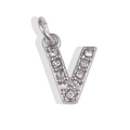 Letter V silver pendant charm with inset crystals for DIY jewelry necklaces - Letter V / Silver