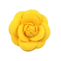 Elegant bright yellow felt camellia flower brooch pin for suits and scarves - No Pearls / Yellow
