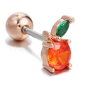 Rose gold fruit stud earring with green marquise and orange round zircon gems - Rose Gold Orange