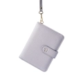 Porta passaporto lavanda in pelle martellata con cinturino da collo e logo aereo d'oro - Grigio