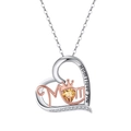 Rose gold heart pendant necklace with Mom engraving and a yellow gemstone heart - Peridot White Gold Plated, Approx. 2.86g