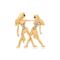 Vintage golden brooch featuring twin women figures with sparkling rhinestone accents - Gemini