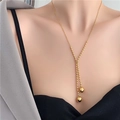 Elegant gold Y-shaped necklace with polished bead pendants for a stylish look - Round Bead Sweater Chain (C102)