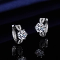 Silver S925 sterling silver hoop earrings with round six-prong moissanite stones - Six-Prong Zirconia Huggies (LED-48)