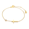 Bracciale dorato in acciaio inossidabile con croce, zircone rotondo e ciondolo a cuore - Bracciale con Ciondolo a Croce Oro e Zirconi (BR-938G)