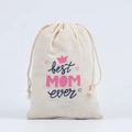 Beige canvas drawstring hangover bag with pink Best MOM Ever crown print - MOM / 10*15cm