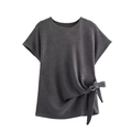 Dettaglio del top in maglia grigio scuro con un elegante nodo laterale sull'orlo - S / Blazer Grigio