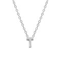 Minimalist 925 sterling silver necklace featuring a polished letter T pendant charm - Letter T / White Gold