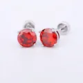 Classic 316L stainless steel stud earrings featuring round red zircons in a 4-prong setting - 0.8mm Gauge x 6mm Length / Silver Four-Claw Round Stud (Style 15)