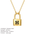 14K gold plated stainless steel padlock pendant necklace with letter H engraving - Letter H Style