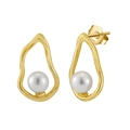 Elegant S925 sterling silver pearl stud earrings with irregular gold frames for women - 14K Gold