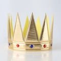 Golden fabric king crown cake topper with blue and red gemstone decorations for parties - One Size / Gold Triangle Crown