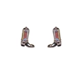 Western cowboy boot stud earrings in vintage silver with colorful iridescent gemstones - Cowboy Boot / Silver