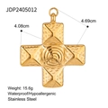 Gouden 18k roestvrijstalen kruishanger met centrale roosgravure en waterbestendige afwerking - Gepatroneerd Kruis Stijl(JDP2405012)