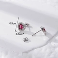 Silver-toned heart studs with a central red gemstone and halo surrounding, size 0.8cm - ER-351 Silver Red Heart Studs
