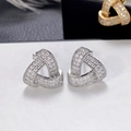 Vintage geometric triangle knot stud earrings with pavé set crystals in silver finish - White Gold