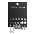 9-pair vintage silver earring set with pearls and turquoise on a black card - E0384-1 Vintage Green Series