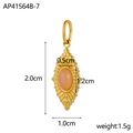 Gold plated stainless steel pendant with oval pink stone and sunburst texture - Leaf Gold With Pink Stone (AP41564B-7)