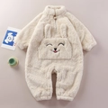 Pagliaccetto neonato in peluche bianco crema con tasca a coniglio e orecchie 3D inverno - 66CM / Bianco Sporco [Pagliaccetto Coniglio con Tasca in Peluche]