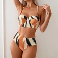 Bikini deux pièces avec rayures abstraites orange et noir et culotte taille haute - L / Ensemble de Bikini / Imprimé Tigre