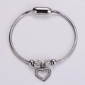Bracciale a catena serpente in acciaio inox argento con ciondolo a cuore in strass - Color Acciaio