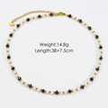 Collier fait main en perles et pierres naturelles avec étoile et chaîne acier inoxydable - Style Perlé Noir et Blanc