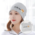 Light gray maternity beanie featuring a lucky tiger cartoon and artful lettering - Parent-Child Lucky Tiger Set / Gray