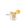 Golden owl labret stud with zircons, measuring 0.63cm height and 0.52cm width - 10# Owl Style - Gold