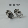 Black and white 7mm zircon stud earrings with crown setting in stainless steel finish - NO 14