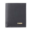 Slim black leather bifold wallet for men with metal logo plaque and stitched details - Vertical / Dark Blue