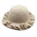 Detail of beige crochet knit bucket hat showing ruffled brim and thick stitch texture - M(54-60cm) / Beige