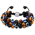 Dreilagiges geflochtenes Armband mit Tigerauge, Evil Eye Perlen und Om-Symbol - Braunes Tigerauge