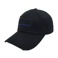 Vintage black baseball cap with Thin Blue Line flag patch and distressed details - Black - US Flag