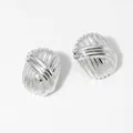 Silver-finished stainless steel stud earrings with intricate spiral woven texture design - Silver