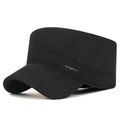 Men's black wool-textured flat top cadet cap with warm ear protection and SPORT logo - Adjustable / Black