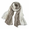 Thin linen cotton scarf in beige and brown color blocking with elegant tassel edges - Beige & White Color Block