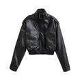 Veste noire en similicuir pour femme avec col montant et poches poitrine style aviateur - XS / Noir
