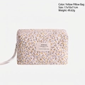 Yellow floral quilted makeup bag 17x10x11cm portable travel wash bag for women - Pillow Bag / Yellow
