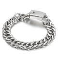 Men's silver-tone stainless steel thick woven curb chain bracelet with folding clasp - Brushed Silver Style (KB41460-D)