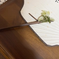 Traditional wood hair pin with green jade bamboo leaf decor on silk fan background - 46# Green (Bamboo Leaf Style)