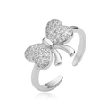 Anello a fiocco argento con micro-pavé di zirconi e fascia aperta regolabile - Stile CE00847YH / Argento
