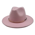 Pale pink wool fedora hat for women with a black band and gold curved metal accent - One Size 58cm / Pink