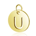 Ciondolo rotondo in acciaio inossidabile dorato lucido con lettera U traforata - Oro Lettera Cava U (T514G-U)