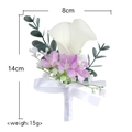 Wedding boutonniere with white calla lily and purple flowers, 14cm artificial corsage - White Calla Lily Style (Series 2)