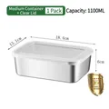 1100ML medium 304 stainless steel food storage container with a clear airtight lid - 304 Medium (White Lid/1100ML)